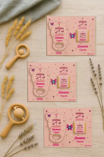 Yeni Doğan Bebek, Doğum Günü, Baby Shower, Diş Buğdayı Hediyesi Çikolatalı Ayak İzi Açacak Magnet