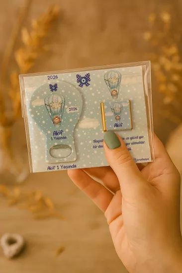 Çikolatalı Balon Açacak Magnet | Bebek Magnetleri