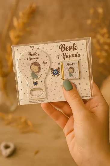 Çikolatalı Balon Açacak Magnet | Bebek Magnetleri