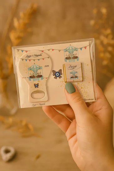 Çikolatalı Balon Açacak Magnet | Bebek Magnetleri