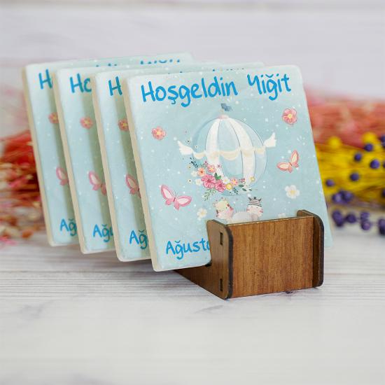 Doğumgünü Babyshower Yenidoğan Bebek Doğal Taş Bardak Altlığı