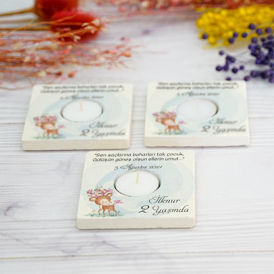 Doğumgünü Babyshower Yenidoğan Bebek Doğal Taş Mumluk