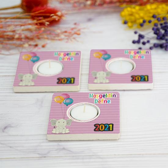 Doğumgünü Babyshower Yenidoğan Bebek Doğal Taş Mumluk