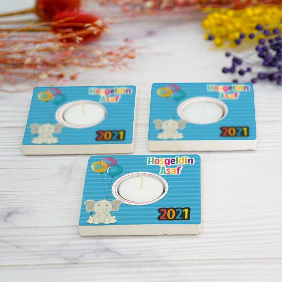 Doğumgünü Babyshower Yenidoğan Bebek Doğal Taş Mumluk