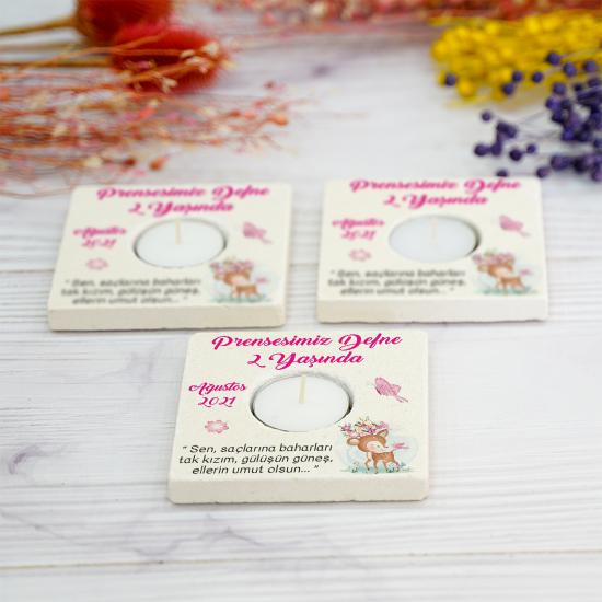 Doğumgünü Babyshower Yenidoğan Bebek Doğal Taş Mumluk