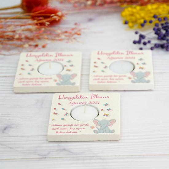 Doğumgünü Babyshower Yenidoğan Bebek Doğal Taş Mumluk