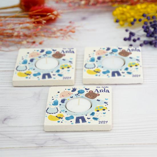 Doğumgünü Babyshower Yenidoğan Bebek Doğal Taş Mumluk