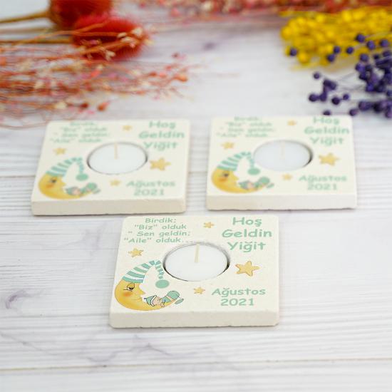 Doğumgünü Babyshower Yenidoğan Bebek Doğal Taş Mumluk