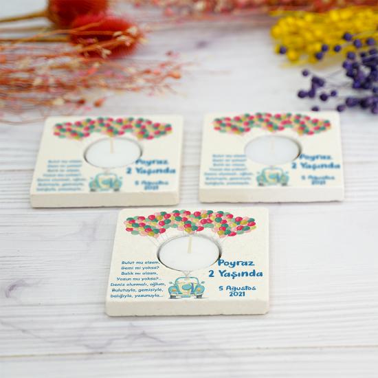 Doğumgünü Babyshower Yenidoğan Bebek Doğal Taş Mumluk