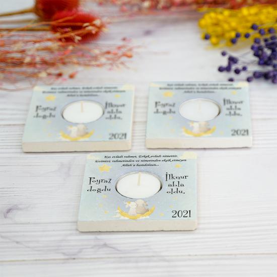 Doğumgünü Babyshower Yenidoğan Bebek Doğal Taş Mumluk