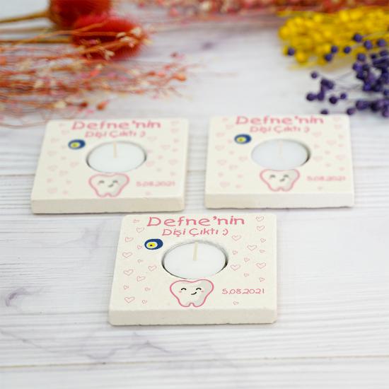 Doğumgünü Babyshower Yenidoğan Bebek Doğal Taş Mumluk