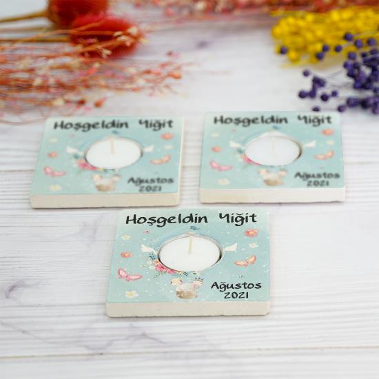 Doğumgünü Babyshower Yenidoğan Bebek Doğal Taş Mumluk