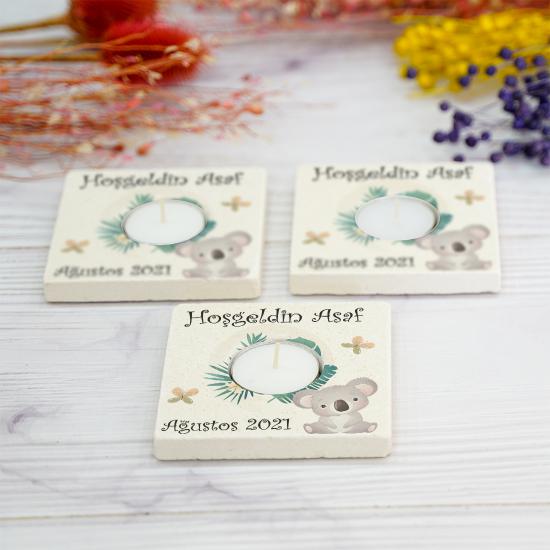 Doğumgünü Babyshower Yenidoğan Bebek Doğal Taş Mumluk