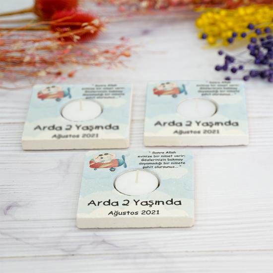 Doğumgünü Babyshower Yenidoğan Bebek Doğal Taş Mumluk
