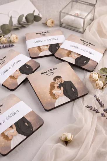 Ahşap Bardak Altlığı | Nikah ve Nişan Hediyesi