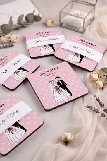 Ahşap Bardak Altlığı | Nikah ve Nişan Hediyesi