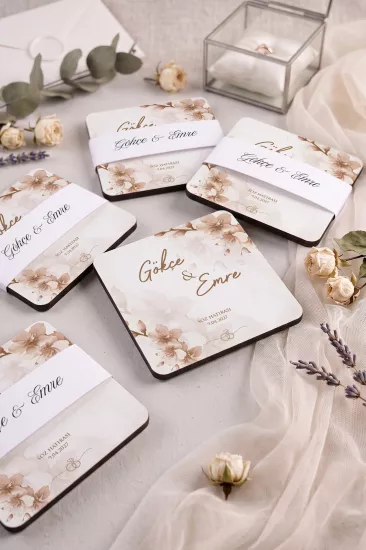 Ahşap Bardak Altlığı | Nikah ve Nişan Hediyesi