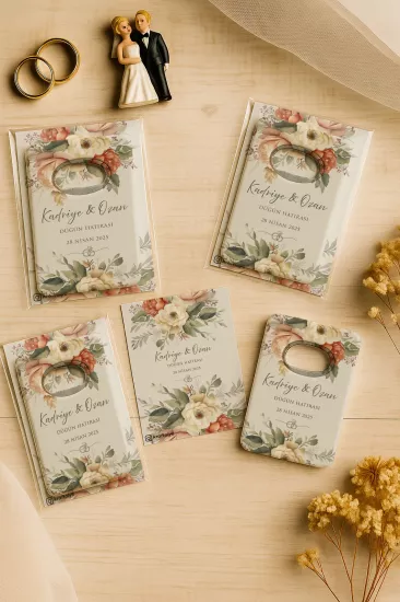 Nişan Nikah Düğün Hatırası Jelatin Kartlı Açacak Magnet – Kişiye Özel