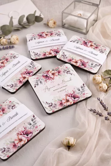 Ahşap Bardak Altlığı | Nikah ve Nişan Hediyesi