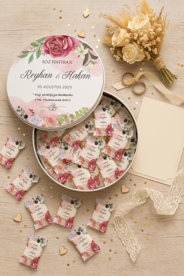 Metal Kutulu Sütlü Madlen Çikolata – Kişiye Özel Söz, Kına & Düğün Hediyesi