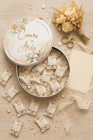 Metal Kutulu Sütlü Madlen Çikolata – Kişiye Özel Söz, Kına & Düğün Hediyesi