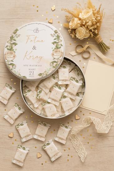 Metal Kutulu Sütlü Madlen Çikolata – Kişiye Özel Söz, Kına & Düğün Hediyesi