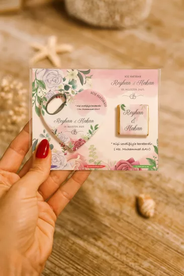 Kişiye Özel Çikolatalı Kalp Açacak Magnet | Söz, Nişan, Nikah, Düğün Hediyesi