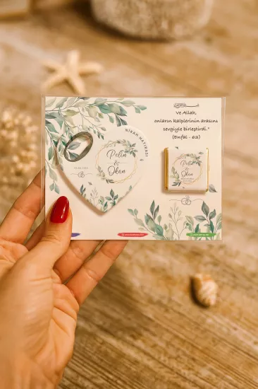 Kişiye Özel Çikolatalı Kalp Açacak Magnet | Söz, Nişan, Nikah, Düğün Hediyesi