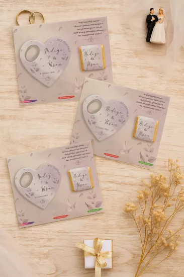 Kişiye Özel Çikolatalı Kalp Açacak Magnet | Söz, Nişan, Nikah, Düğün Hediyesi