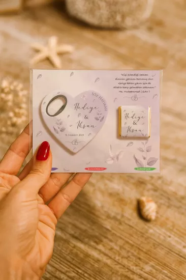 Kişiye Özel Çikolatalı Kalp Açacak Magnet | Söz, Nişan, Nikah, Düğün Hediyesi