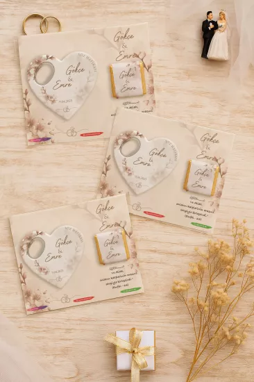 Kişiye Özel Çikolatalı Kalp Açacak Magnet | Söz, Nişan, Nikah, Düğün Hediyesi