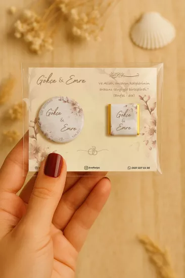 Söz Nişan Kına Nikah Düğün Hatırası Çikolatalı Metal Açacak Magnet