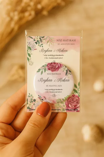 Söz Nişan Kına Nikah Düğün Hatırası Kartlı Metal Açacak Magnet