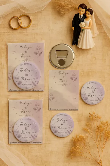 Söz Nişan Kına Nikah Düğün Hatırası Kartlı Metal Açacak Magnet