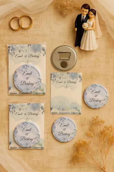 Söz Nişan Kına Nikah Düğün Hatırası Kartlı Metal Açacak Magnet