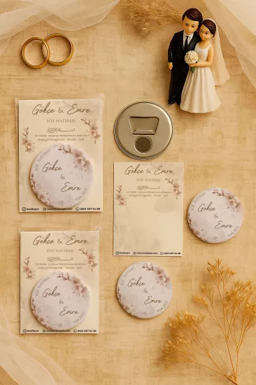 Söz Nişan Kına Nikah Düğün Hatırası Kartlı Metal Açacak Magnet