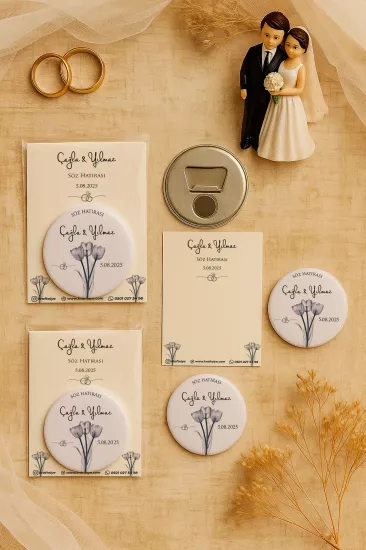 Söz Nişan Kına Nikah Düğün Hatırası Kartlı Metal Açacak Magnet