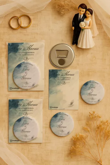 Söz Nişan Kına Nikah Düğün Hatırası Kartlı Metal Açacak Magnet