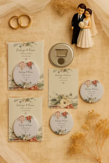 Söz Nişan Kına Nikah Düğün Hatırası Kartlı Metal Açacak Magnet