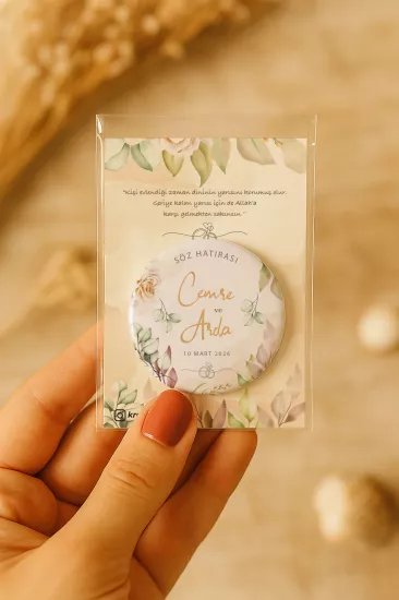 Söz Nişan Kına Nikah Düğün Hatırası Kartlı Metal Açacak Magnet