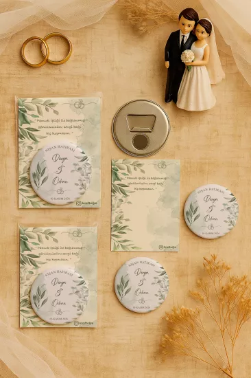 Söz Nişan Kına Nikah Düğün Hatırası Kartlı Metal Açacak Magnet