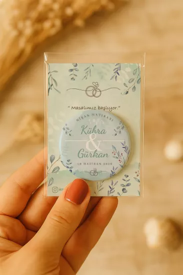 Söz Nişan Kına Nikah Düğün Hatırası Kartlı Metal Açacak Magnet