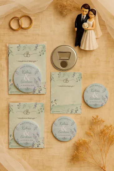 Söz Nişan Kına Nikah Düğün Hatırası Kartlı Metal Açacak Magnet