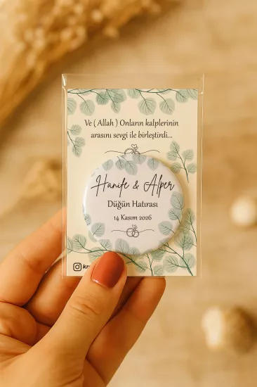 Söz Nişan Kına Nikah Düğün Hatırası Kartlı Metal Açacak Magnet