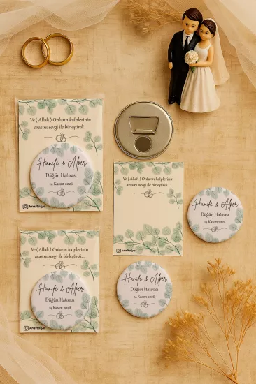 Söz Nişan Kına Nikah Düğün Hatırası Kartlı Metal Açacak Magnet