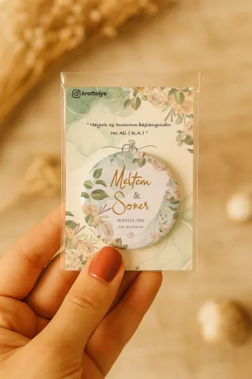 Söz Nişan Kına Nikah Düğün Hatırası Kartlı Metal Açacak Magnet