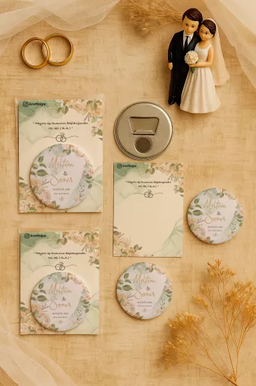 Söz Nişan Kına Nikah Düğün Hatırası Kartlı Metal Açacak Magnet