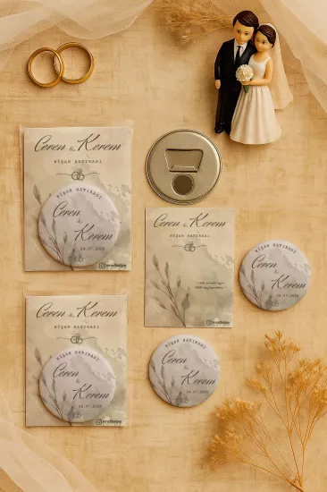 Söz Nişan Kına Nikah Düğün Hatırası Kartlı Metal Açacak Magnet