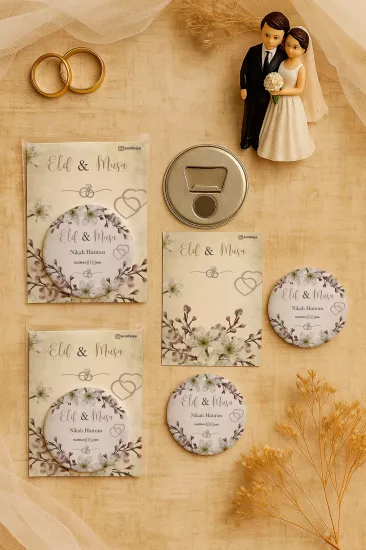 Söz Nişan Kına Nikah Düğün Hatırası Kartlı Metal Açacak Magnet