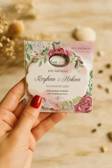 Papatya Bardak Altlığı Açacak Magnet – Jelatin Kartlı Düğün Hediyeliği